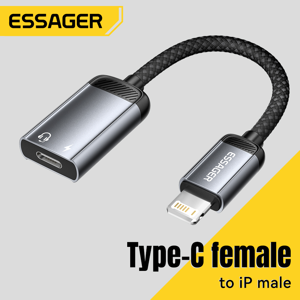 Wired Earphone Lightning - Essager Type-Cオーディオアダプターケーブル Type-Cメス - IPオスアダプター OTGヘッドホンコンバーター