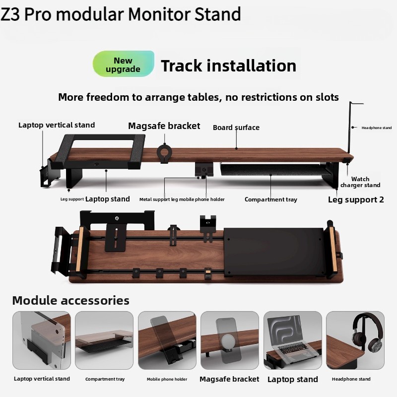 Tablet Lap Desk - Z3 Pro モジュール式モニターライザー 無垢材デスクトップ昇降スタンド コンピュータースクリーンスタンド 人間工学に基づいたオフィスデスクオーガナイザーシステム