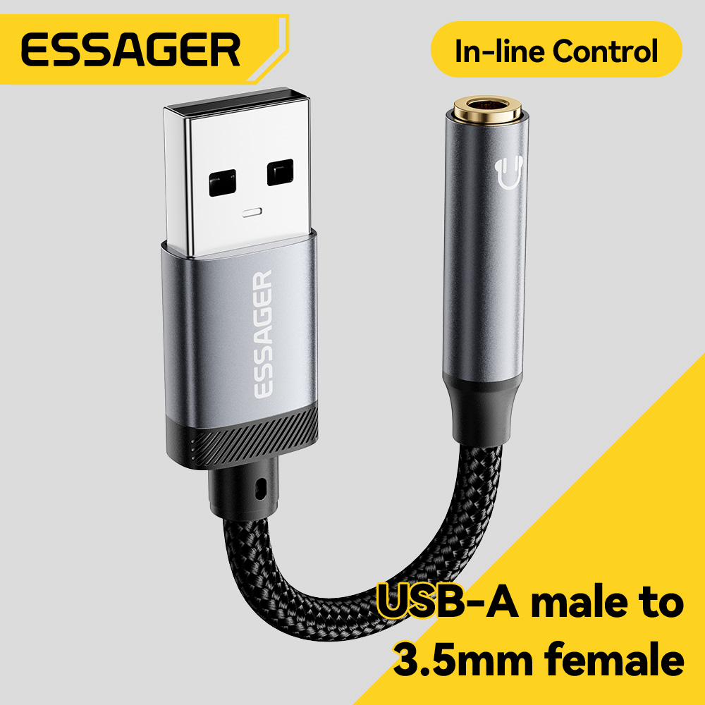 Wired Earphone Lightning - Essager USB-3.5mmオーディオケーブル、外部サウンドカード、USBメス-3.5mmジャックアダプター、ヘッドホン、PC、ノートパソコン、Switch、スピーカー用。