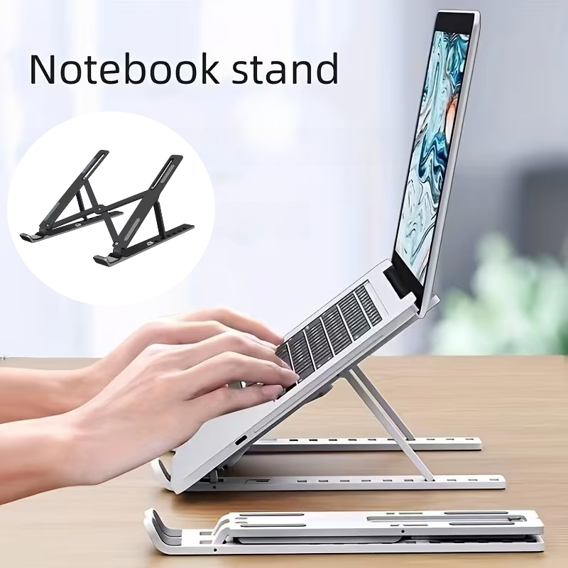 Cooling Stand Tablet - 1pc ABS人間工学に基づいた冷却機能付きラップトップスタンド、ポータブル折りたたみ式高さ調節可能、タブレット、ノートブック、コンピュータ用デスクトップライザー