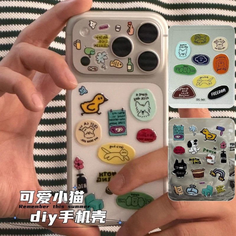 かわいい漫画の猫犬3D透明樹脂ステッカーゼリーデカールDIY - Tablet Cute Accessories のレビューと価格